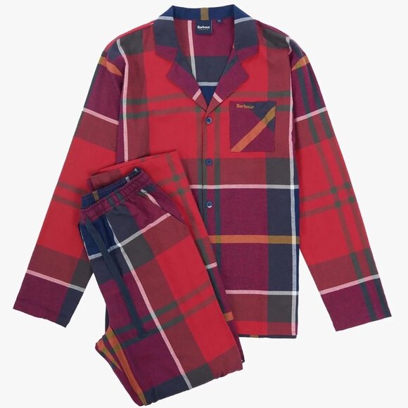 BARBOUR Sleepwear Mens Large Red Tartan Plaid Pajama Set PJs LAITH $160 NWT - Picture 1 of 16